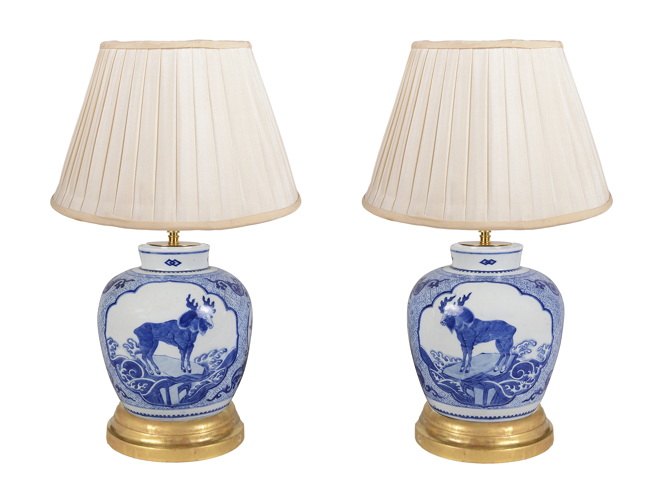 Pair Chinese blue and white Ginger jar vases / lamps, C19th